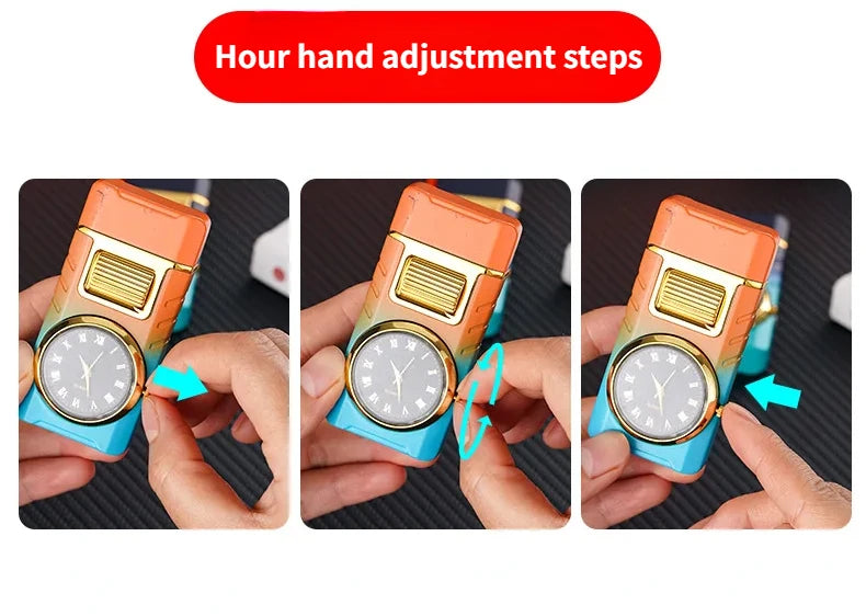 Dual Flame gas lighter with built-in watch