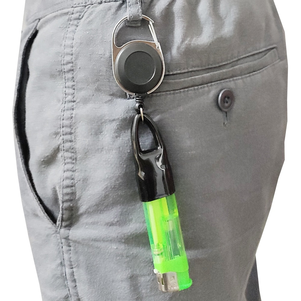 Clip on retractable lighter holder